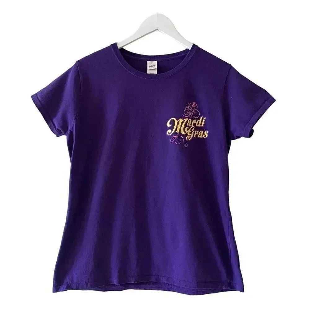 Gildan Women’s Heavy Cotton Mardi Gras Hair Don’t Care Purple Crewneck Short Sle